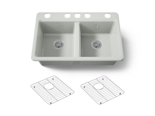 KOHLER K-8679-5UA1-FF Riverby 33" undermount double-bowl kitchen sink - Sea Salt