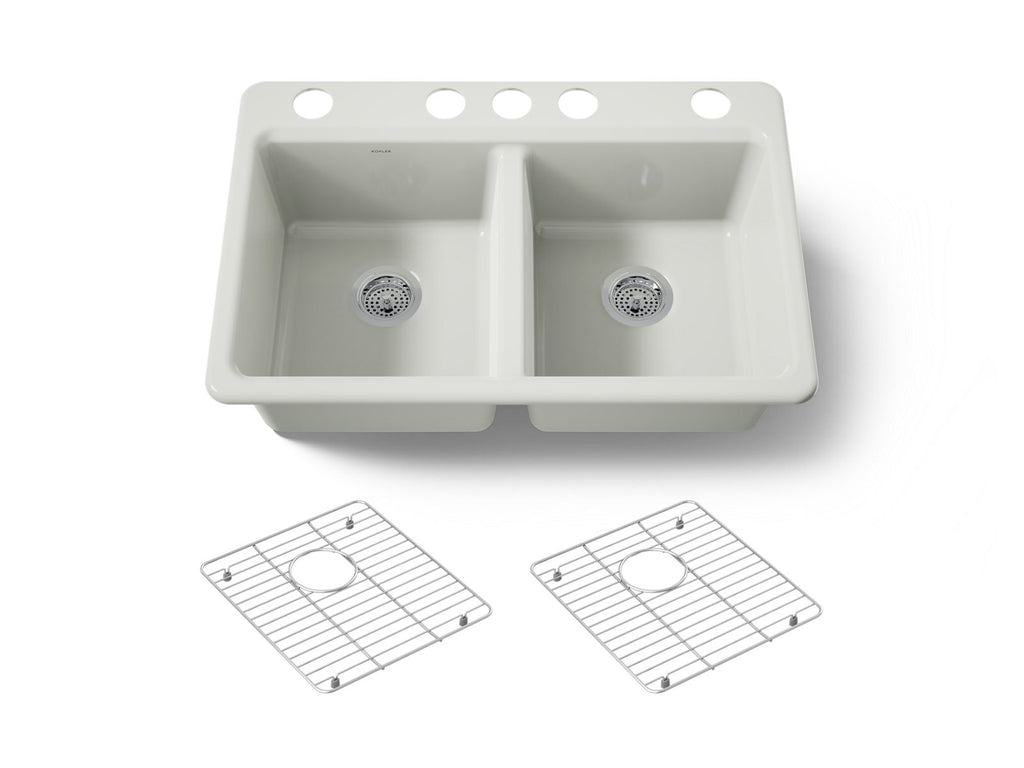 KOHLER K-8679-5UA1-NY Riverby 33" Undermount Double-Bowl Kitchen Sink - Dune