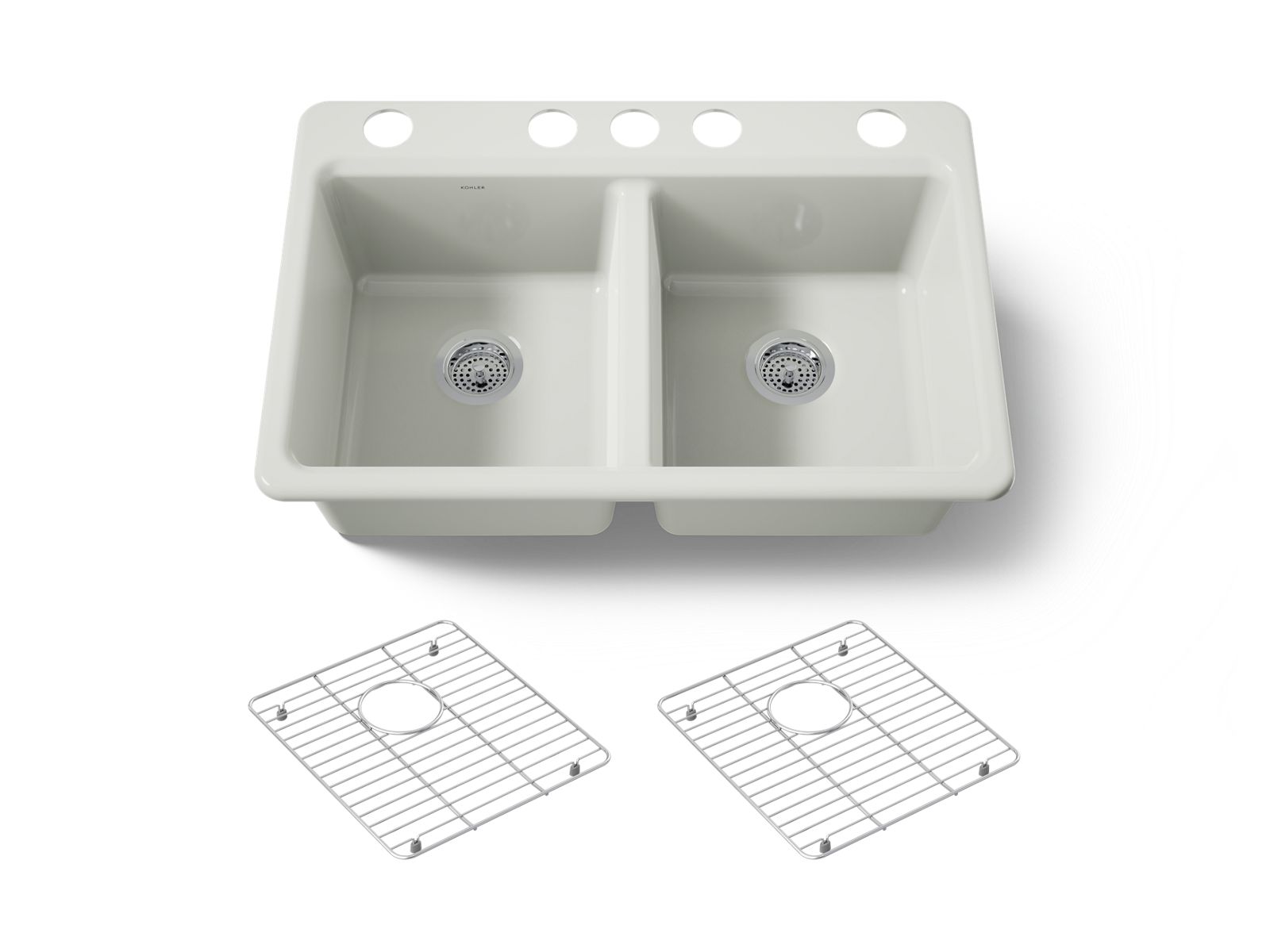 KOHLER K-8679-5UA1-NY Riverby 33" Undermount Double-Bowl Kitchen Sink - Dune
