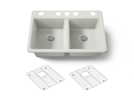 KOHLER K-8679-5UA1-NY Riverby 33" undermount double-bowl kitchen sink - Dune