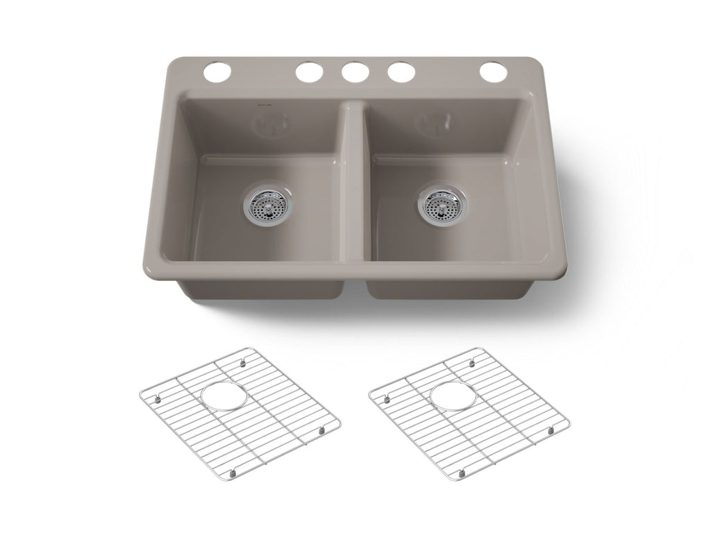 KOHLER K-8679-5UA1-TRF Riverby 33" Undermount Double-Bowl Kitchen Sink - Truffle
