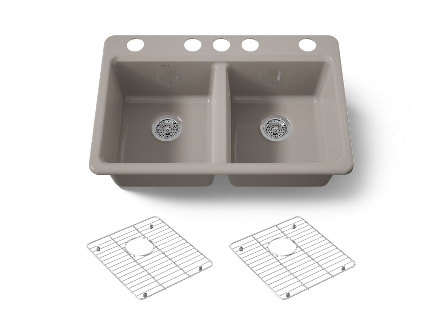 KOHLER K-8679-5UA1-TRF Riverby 33" undermount double-bowl kitchen sink - Truffle
