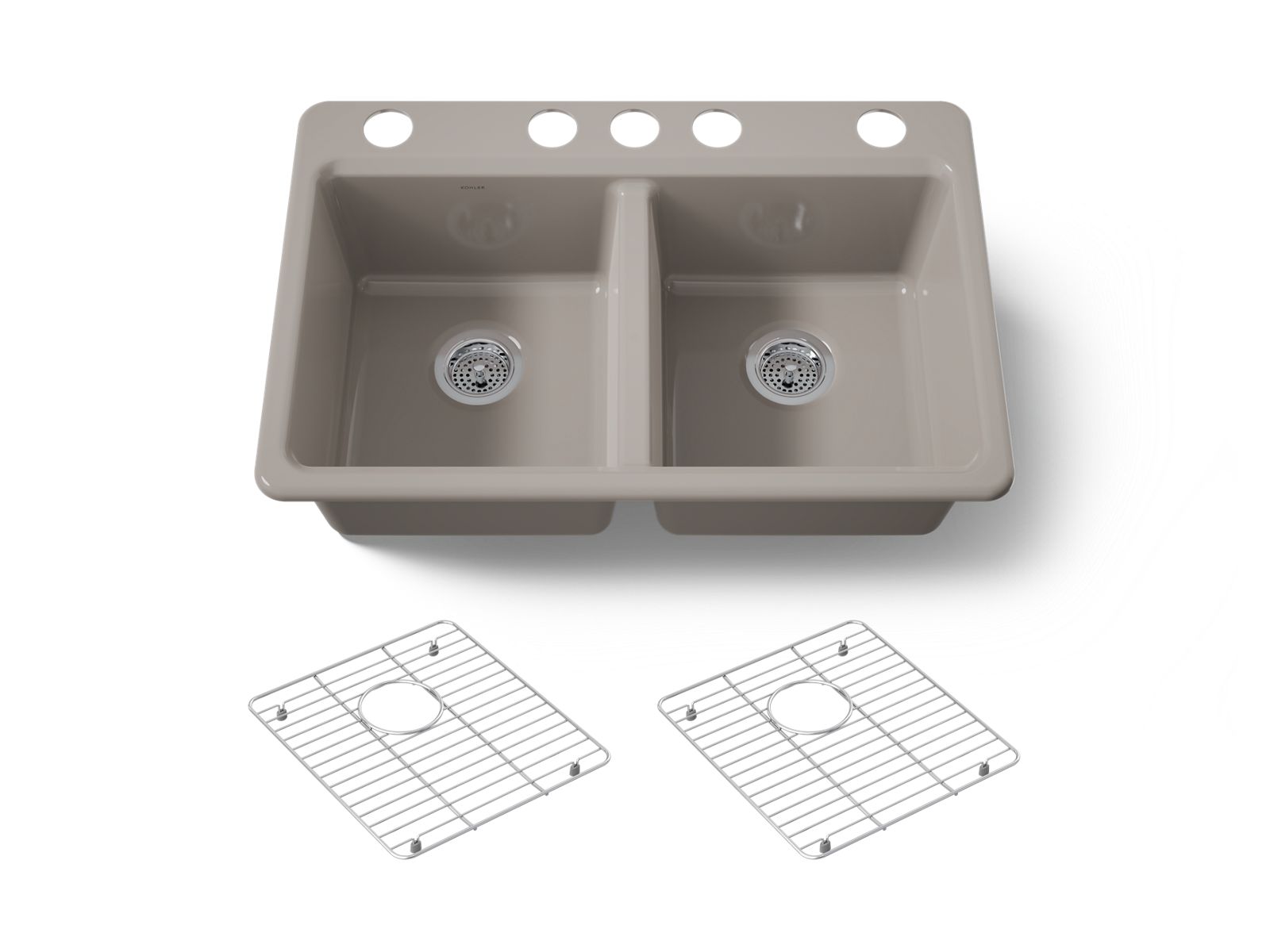 KOHLER K-8679-5UA1-TRF Riverby 33" undermount double-bowl kitchen sink - Truffle