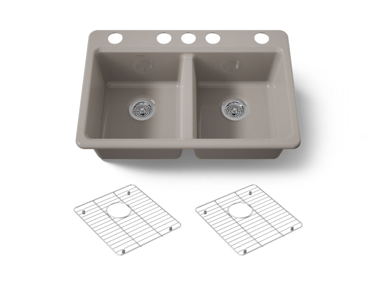 KOHLER K-8679-5UA1-TRF Riverby 33" Undermount Double-Bowl Kitchen Sink - Truffle