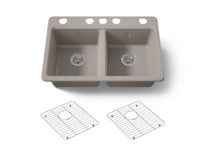 KOHLER K-8679-5UA1-TRF Riverby 33" undermount double-bowl kitchen sink - Truffle