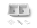 KOHLER K-8679-5UA3-0 Riverby 33" Undermount Double-Bowl Workstation Kitchen Sink - White