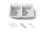 KOHLER K-8679-5UA3-0 Riverby 33" Undermount Double-Bowl Workstation Kitchen Sink - White