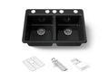 KOHLER K-8679-5UA3-7 Riverby 33" Undermount Double-Bowl Workstation Kitchen Sink - Black Black