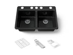 KOHLER K-8679-5UA3-7 Riverby 33" Undermount Double-Bowl Workstation Kitchen Sink - Black Black