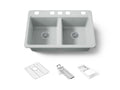 KOHLER K-8679-5UA3-95 Riverby 33" Undermount Double-Bowl Workstation Kitchen Sink - Ice Grey
