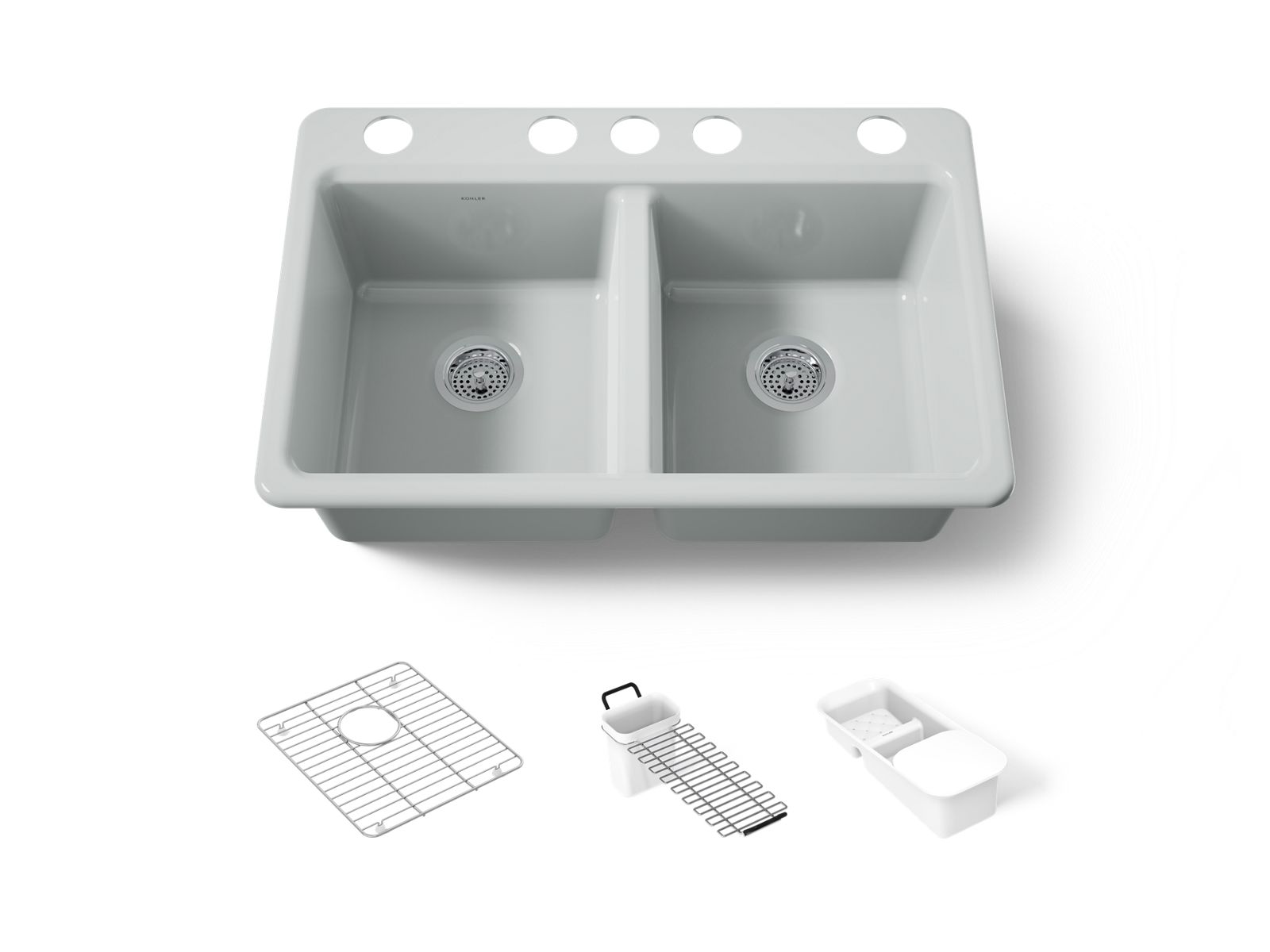 KOHLER K-8679-5UA3-95 Riverby 33" Undermount Double-Bowl Workstation Kitchen Sink - Ice Grey