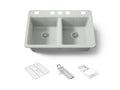 KOHLER K-8679-5UA3-FF Riverby 33" Undermount Double-Bowl Workstation Kitchen Sink - Sea Salt