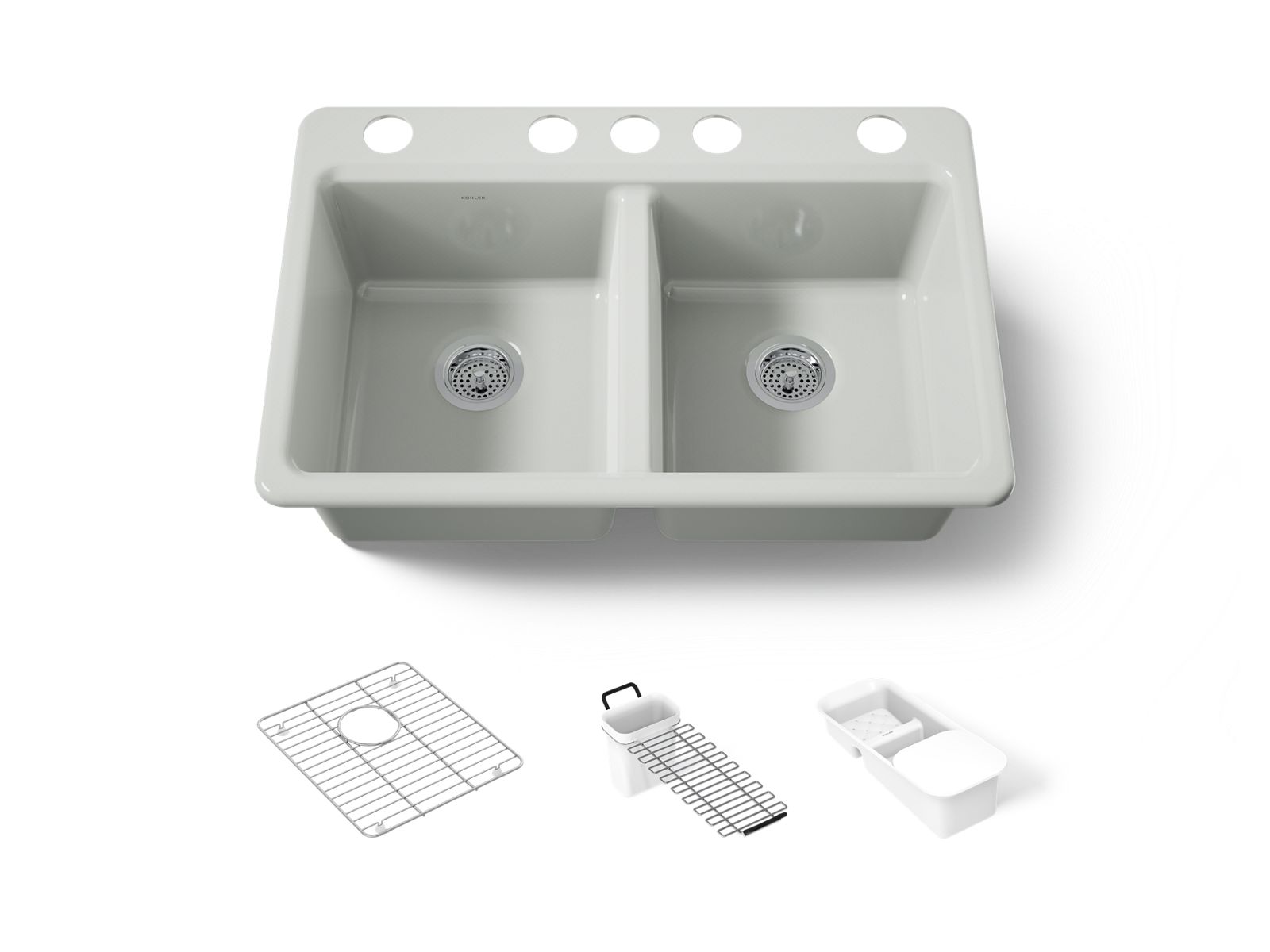 KOHLER K-8679-5UA3-FF Riverby 33" Undermount Double-Bowl Workstation Kitchen Sink - Sea Salt