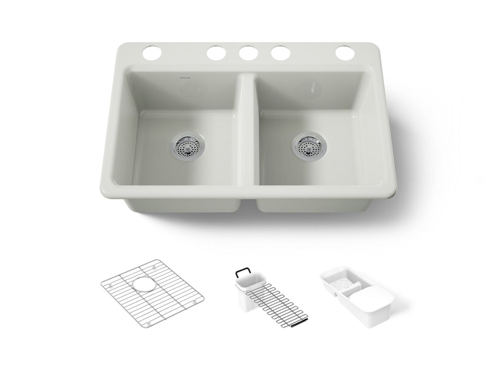 KOHLER K-8679-5UA3-NY Riverby 33" Undermount Double-Bowl Workstation Kitchen Sink - Dune