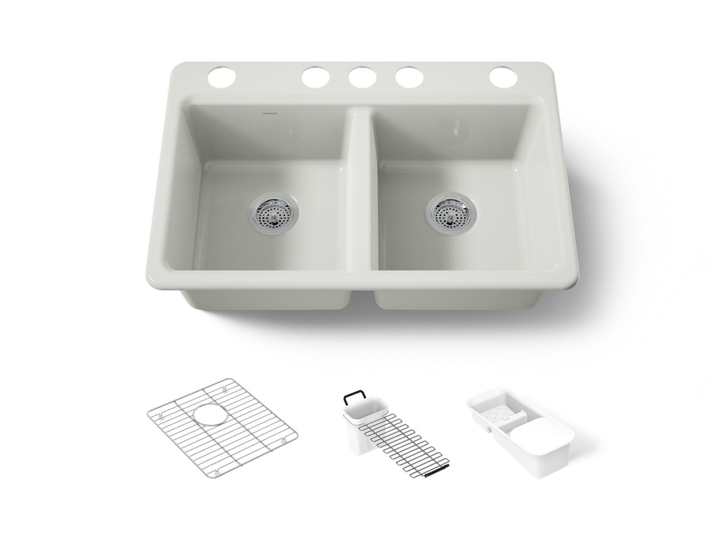 KOHLER K-8679-5UA3-NY Riverby 33" undermount double-bowl workstation kitchen sink - Dune