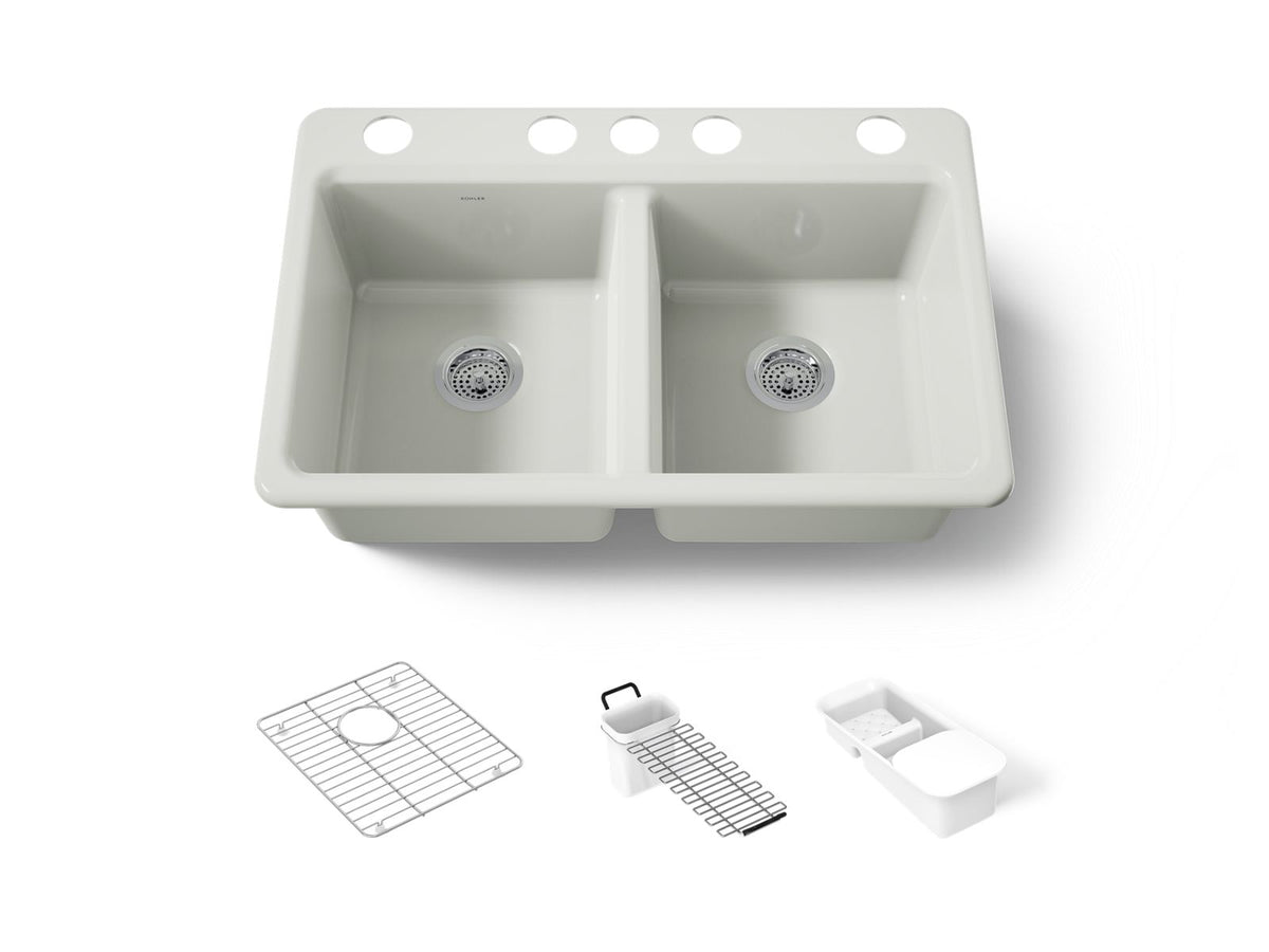 KOHLER K-8679-5UA3-NY Riverby 33" Undermount Double-Bowl Workstation Kitchen Sink - Dune