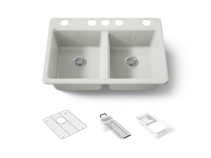KOHLER K-8679-5UA3-NY Riverby 33" undermount double-bowl workstation kitchen sink - Dune