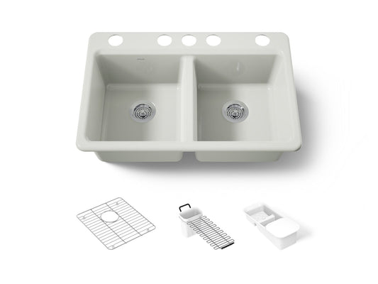 KOHLER K-8679-5UA3-NY Riverby 33" undermount double-bowl workstation kitchen sink - Dune