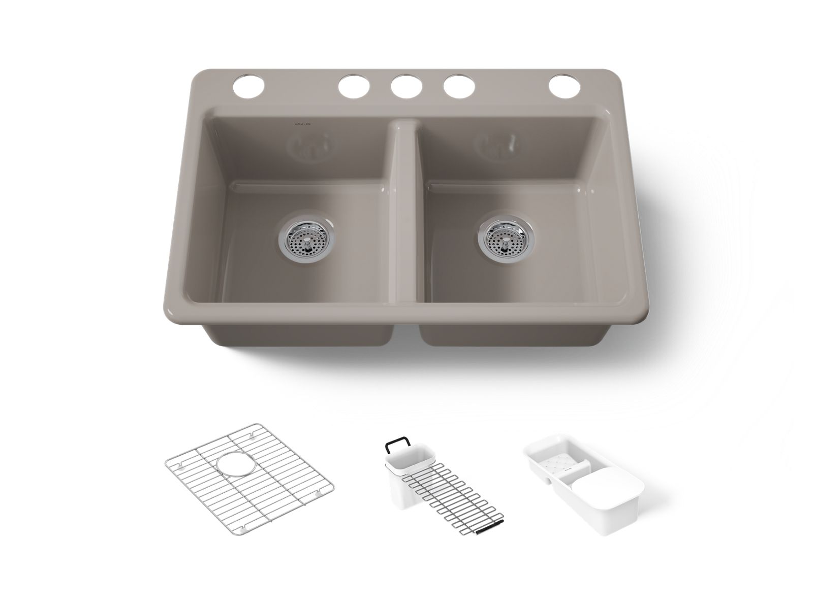 KOHLER K-8679-5UA3-TRF Riverby 33" undermount double-bowl workstation kitchen sink - Truffle