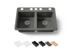 KOHLER K-8679-5UPC-58 Riverby 33" Undermount Double-Bowl Workstation Kitchen Sink - Thunder Grey