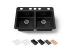 KOHLER K-8679-5UPC-7 Riverby 33" Undermount Double-Bowl Workstation Kitchen Sink - Black Black