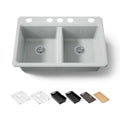 KOHLER K-8679-5UPC-95 Riverby 33" Undermount Double-Bowl Workstation Kitchen Sink - Ice Grey