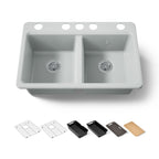 KOHLER K-8679-5UPC-95 Riverby 33" Undermount Double-Bowl Workstation Kitchen Sink - Ice Grey