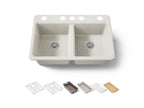 KOHLER K-8679-5UPC-96 Riverby 33" Undermount Double-Bowl Workstation Kitchen Sink - Biscuit
