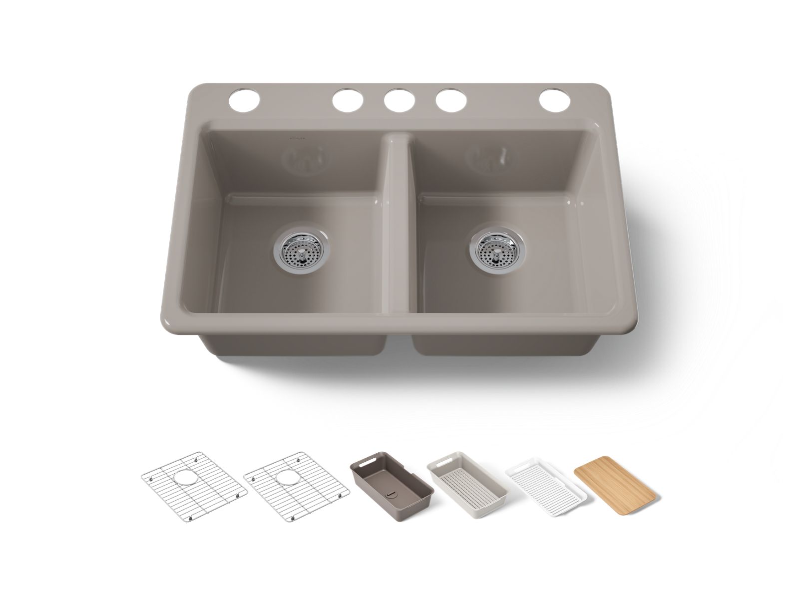 KOHLER K-8679-5UPC-TRF Riverby 33" Undermount Double-Bowl Workstation Kitchen Sink - Truffle