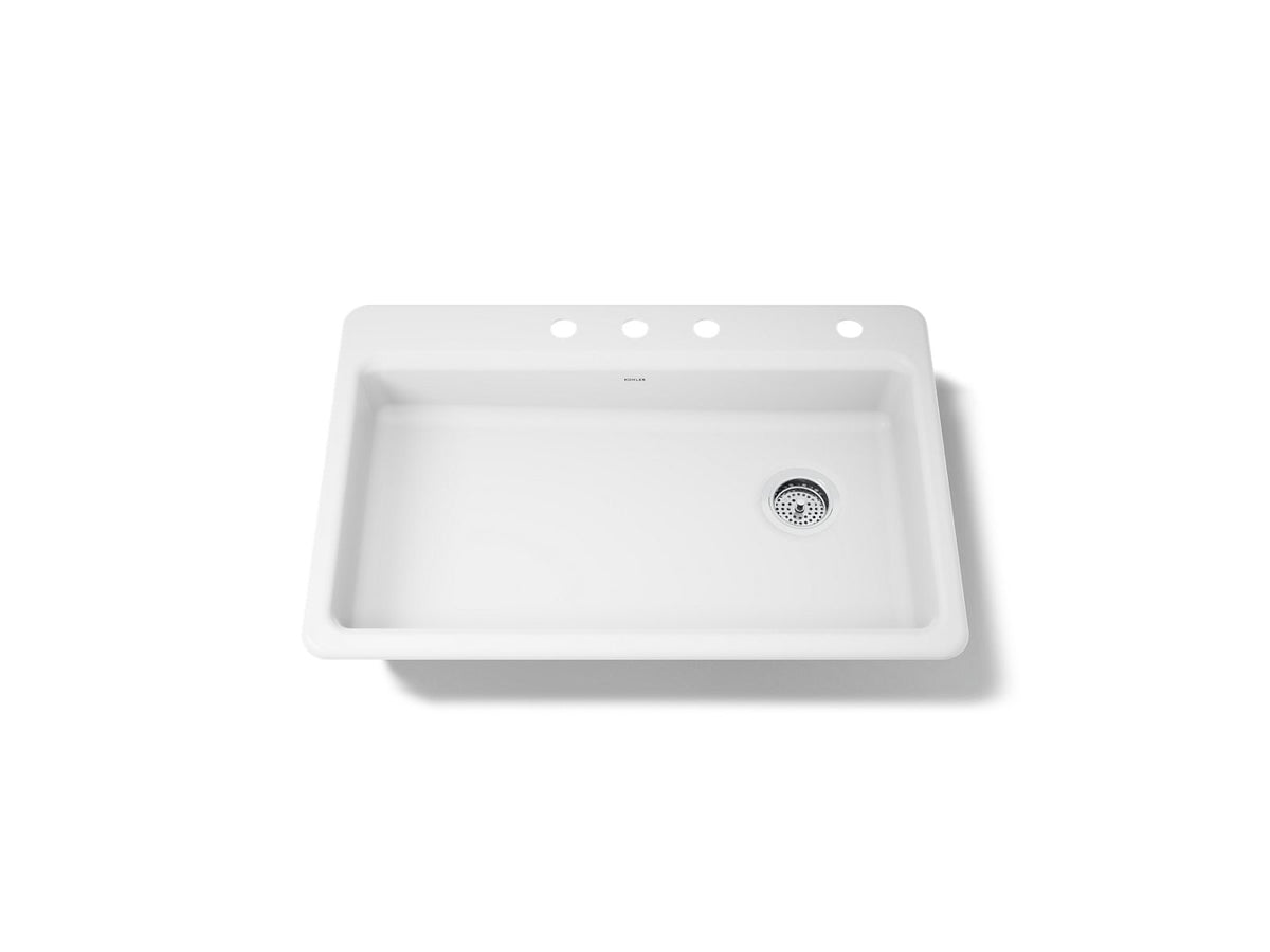 KOHLER K-8689-4-0 Riverby 33" Top-Mount Single-Bowl Kitchen Sink - White