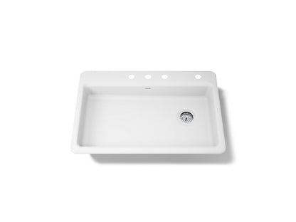 KOHLER K-8689-4-0 Riverby 33" top-mount single-bowl kitchen sink - White