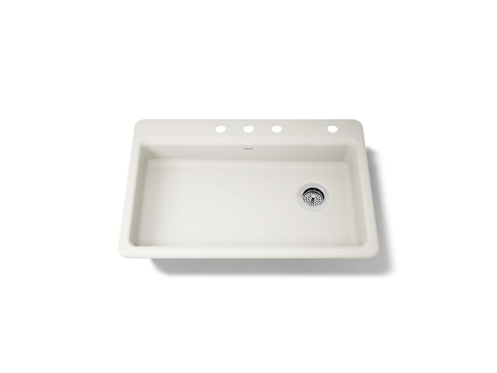 KOHLER K-8689-4-96 Riverby 33" Top-Mount Single-Bowl Kitchen Sink - Biscuit