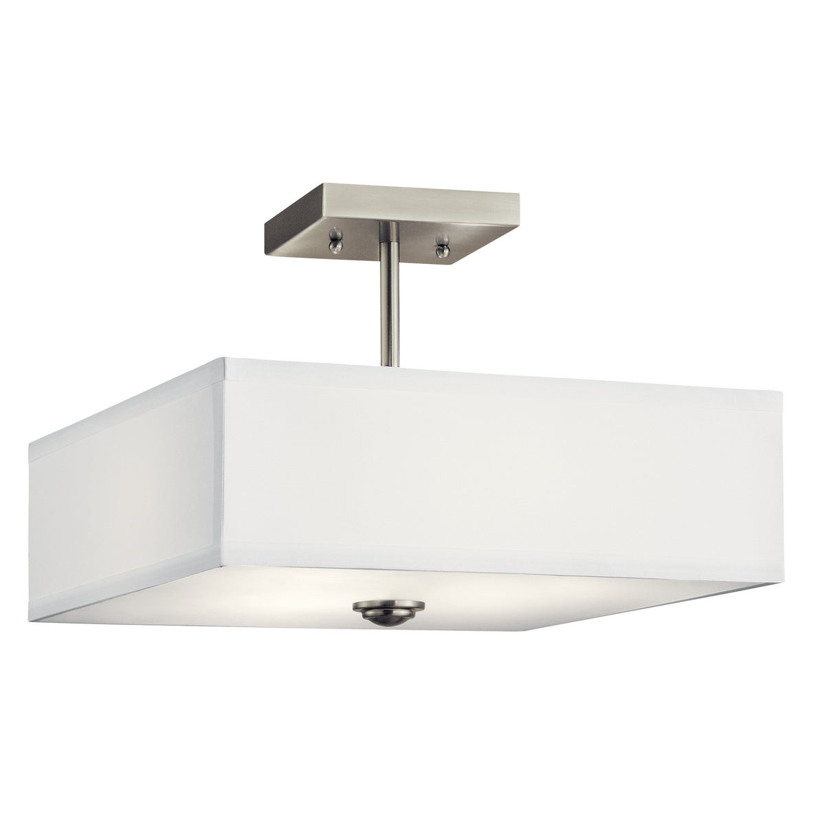 KICHLER 43691NI Shailene 14" 3 Light Square Semi Flush With Satin Etched White Diffuser And White Microfiber Shade In Brushed Nickel