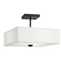 KICHLER 43691OZ Shailene 14" 3 Light Square Semi Flush With Satin Etched White Diffuser And White Microfiber Shade In Olde Bronze