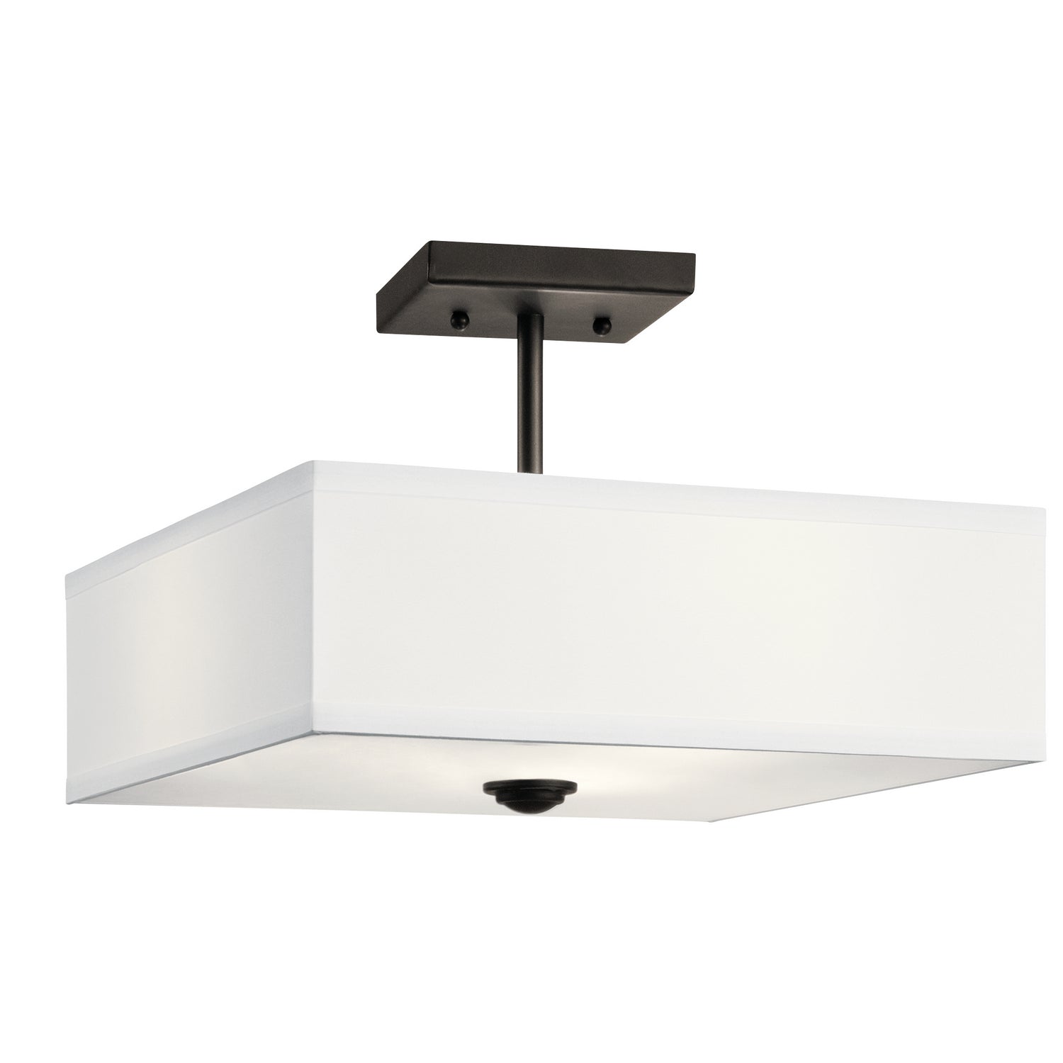 KICHLER 43691OZ Shailene 14" 3 Light Square Semi Flush With Satin Etched White Diffuser And White Microfiber Shade In Olde Bronze