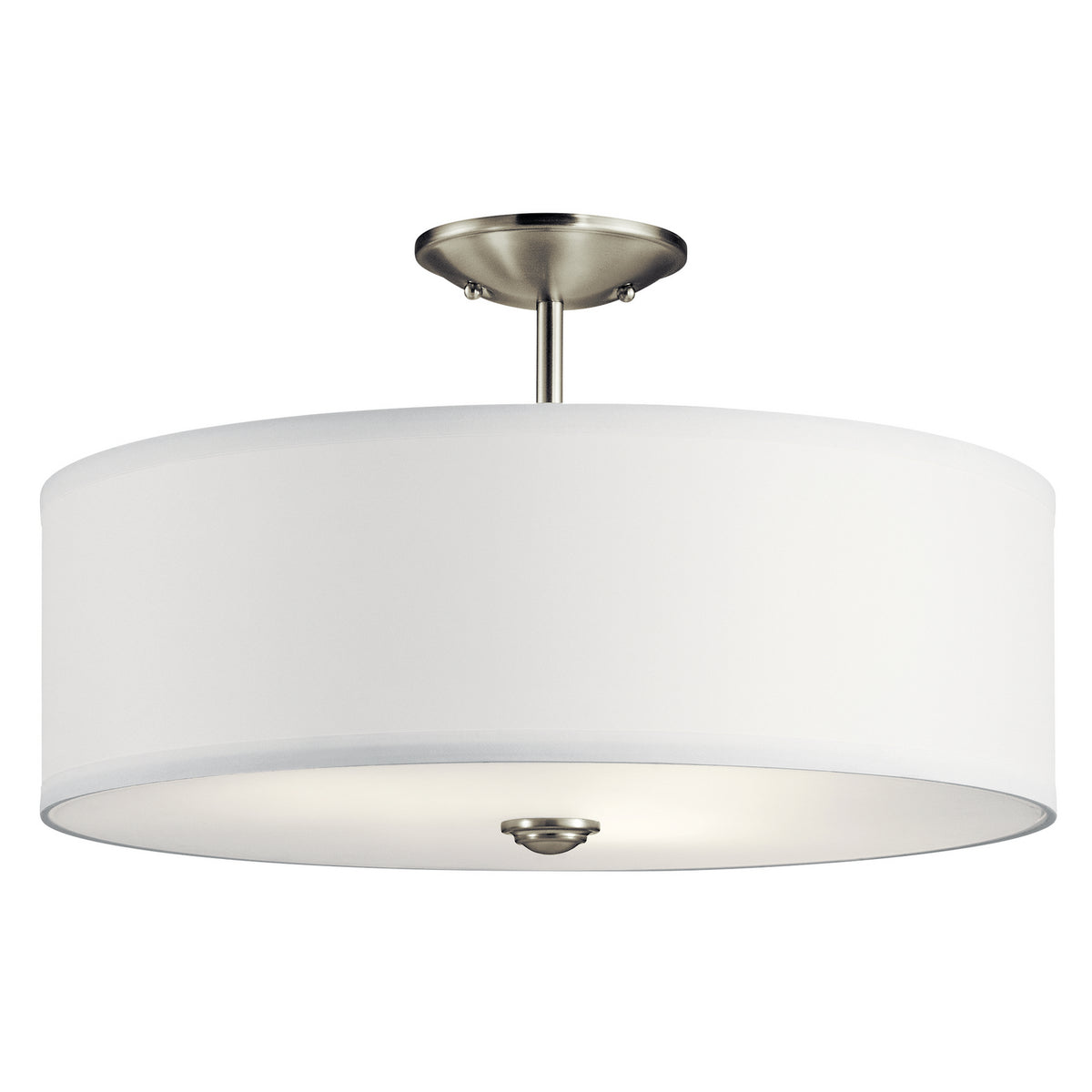 KICHLER 43692NI Shailene 18" 3 Light Round Semi Flush With Satin Etched White Diffuser And White Microfiber Shade In Brushed Nickel