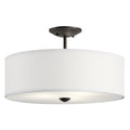 KICHLER 43692OZ Shailene 18" 3 Light Round Semi Flush With Satin Etched White Diffuser And White Microfiber Shade In Olde Bronze
