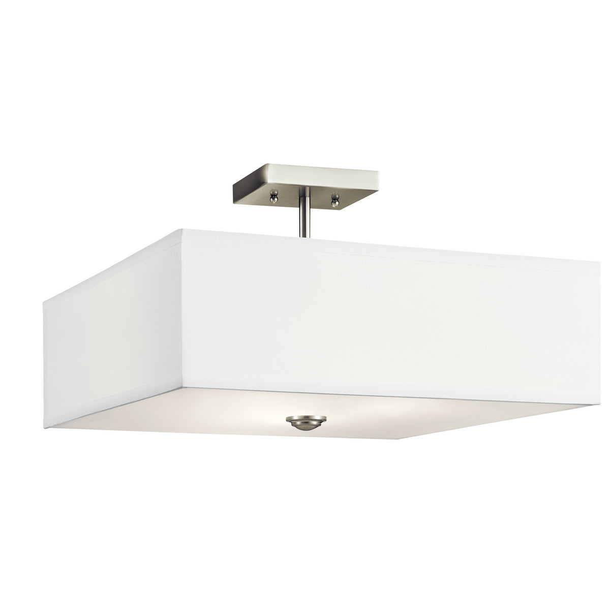 KICHLER 43693NI Shailene 18" 3 Light Square Semi Flush With Satin Etched White Diffuser And White Microfiber Shade In Brushed Nickel