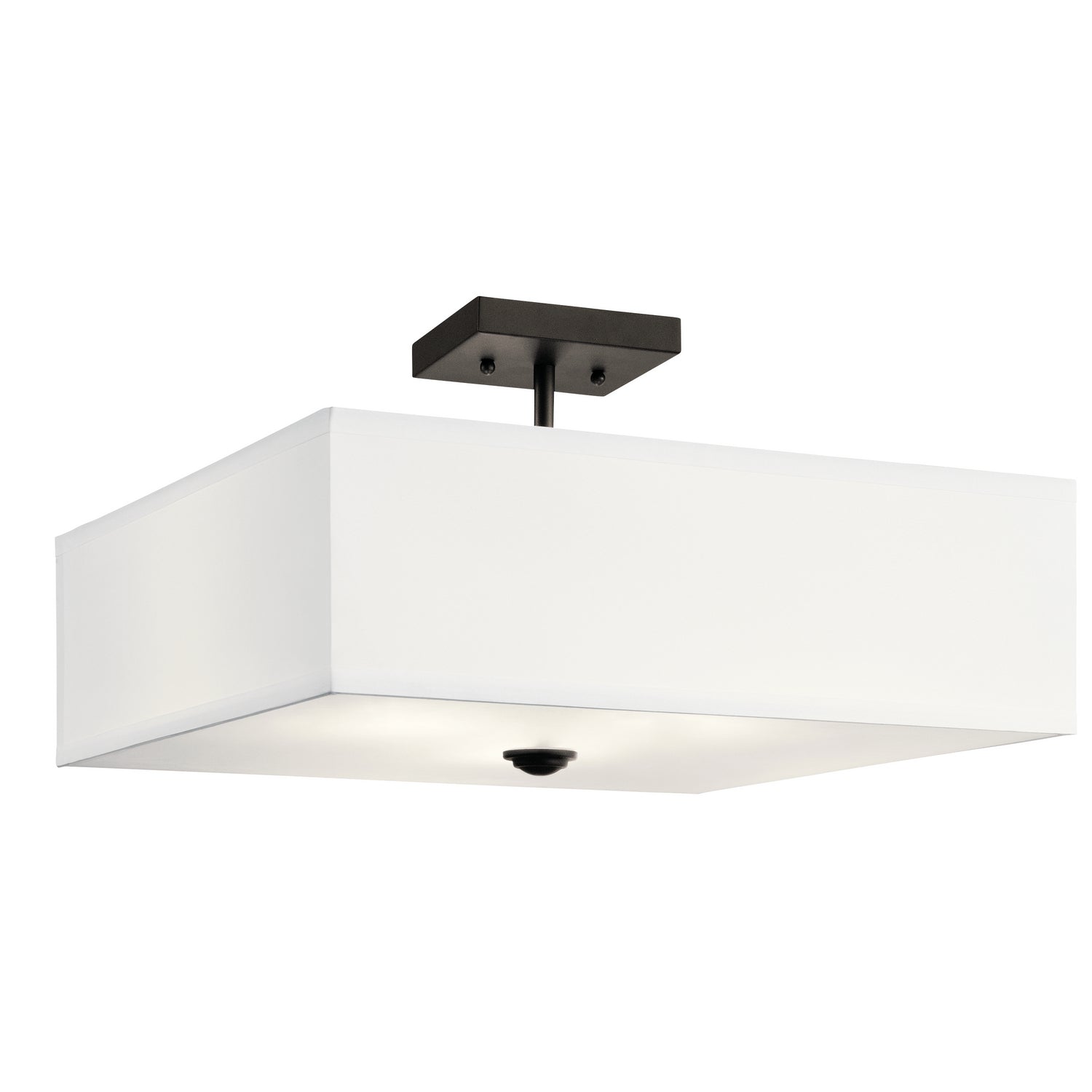 KICHLER 43693OZ Shailene 18" 3 Light Square Semi Flush With Satin Etched White Diffuser And White Microfiber Shade In Olde Bronze