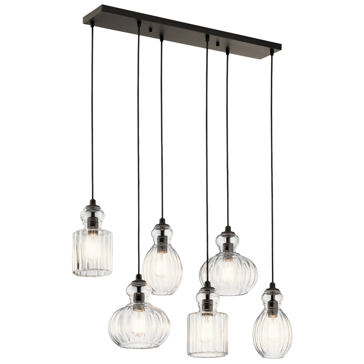 KICHLER 43950OZ Riviera 35.5" 6 Light Linear Chandelier With Clear Ribbed Glass In Olde Bronze