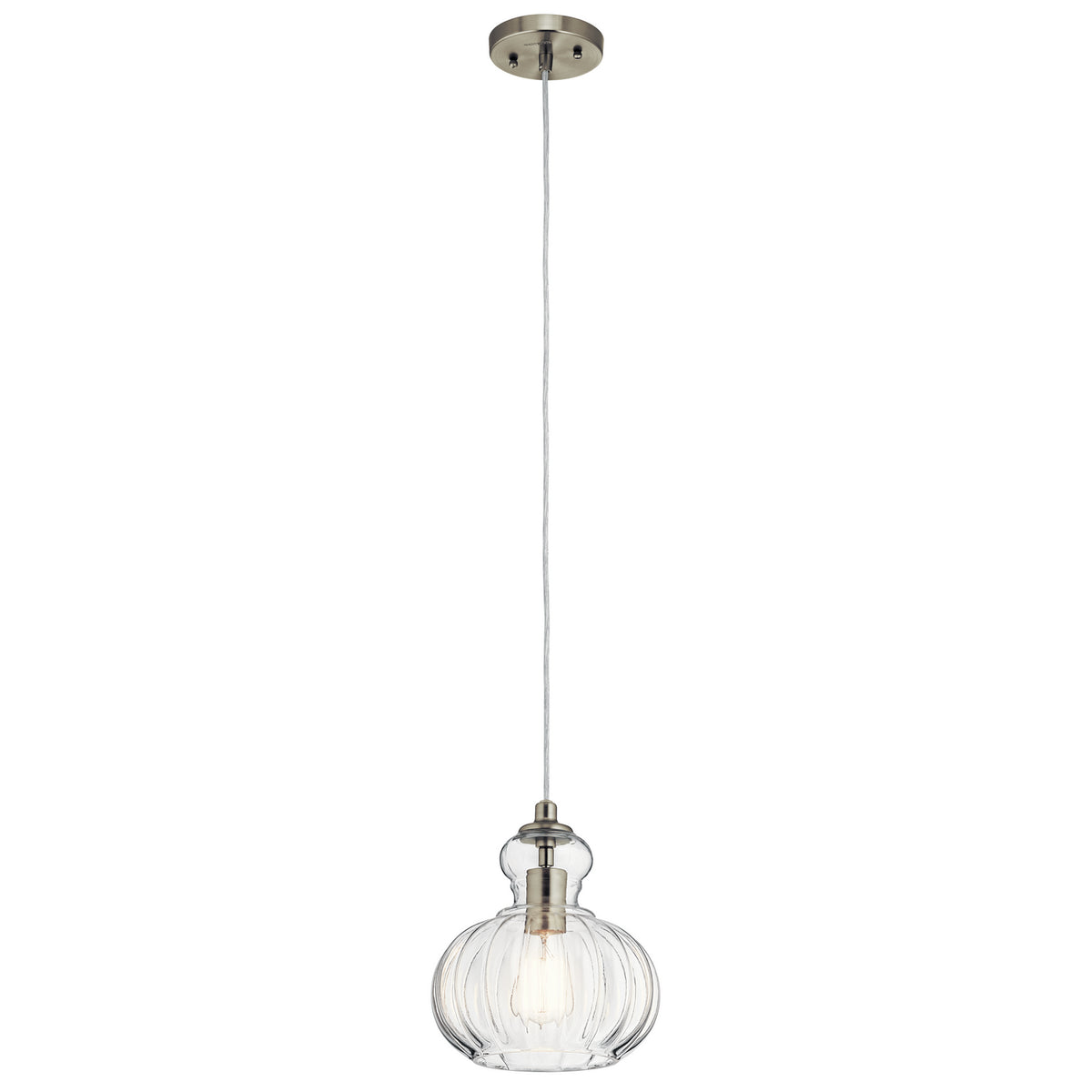 KICHLER 43956NI Riviera 10.25" 1 Light Pendant With Clear Ribbed Glass In Brushed Nickel