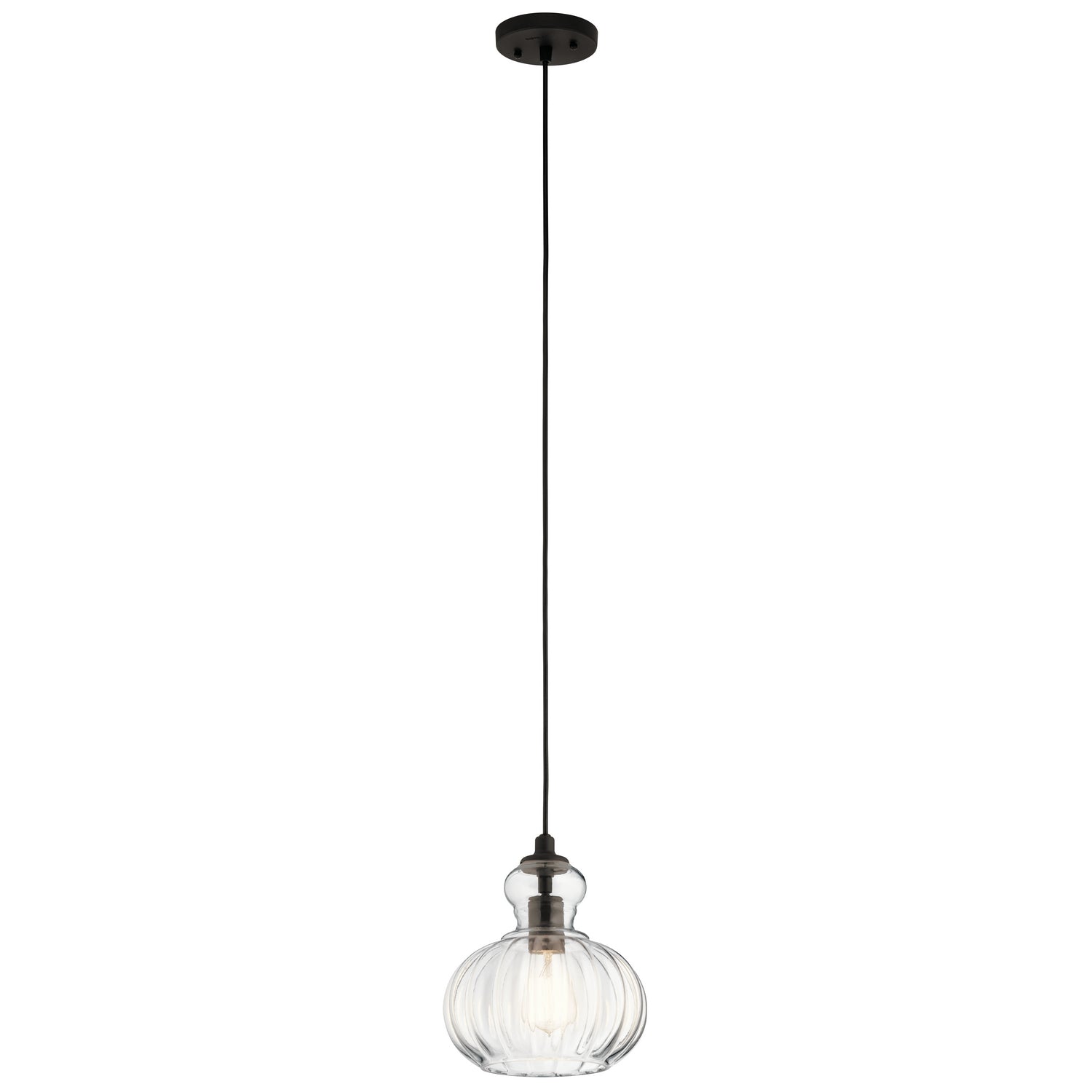 KICHLER 43956OZ Riviera 10.25" 1 Light Pendant With Clear Ribbed Glass In Olde Bronze