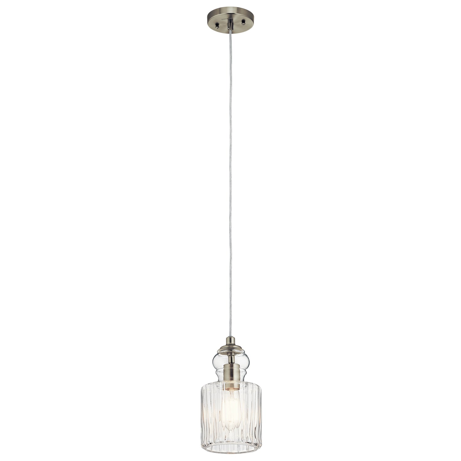 KICHLER 43957NI Riviera 10.75" 1 Light Pendant With Clear Ribbed Glass In Brushed Nickel