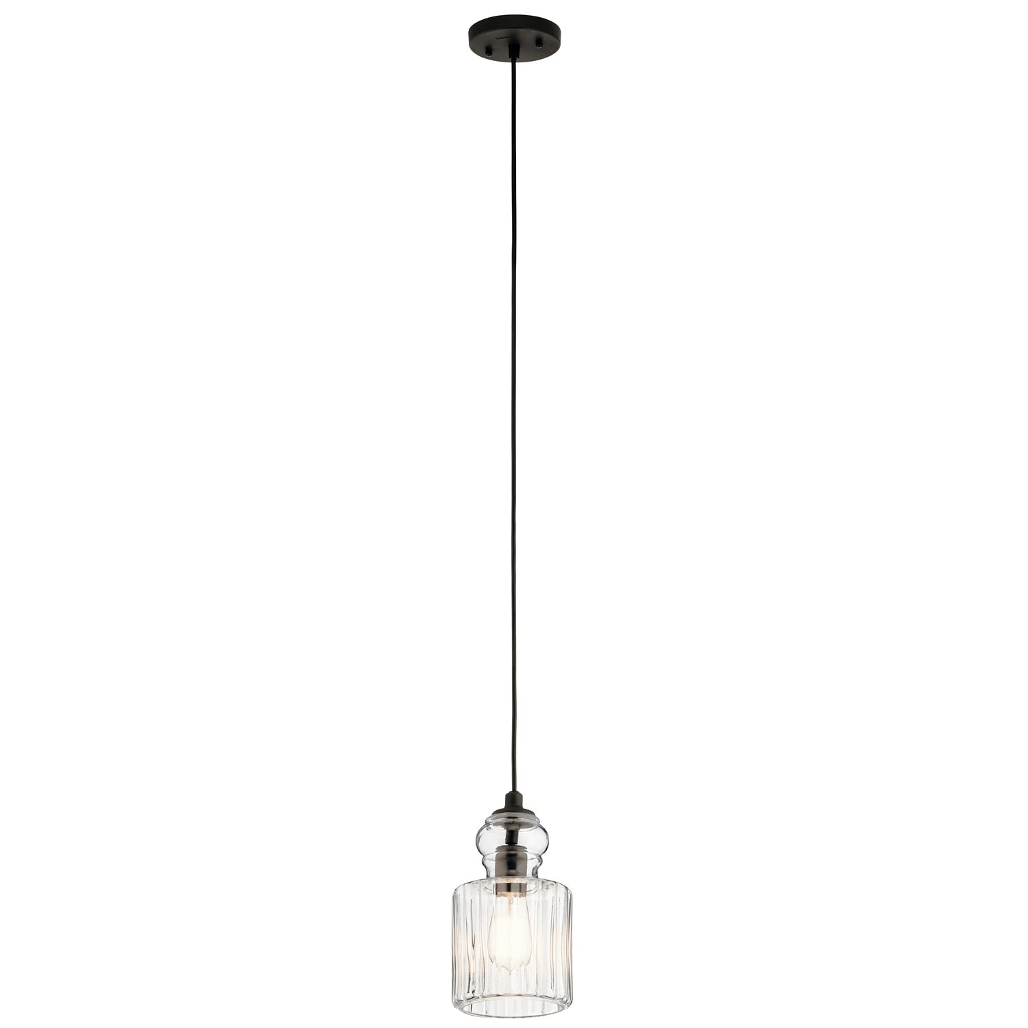 KICHLER 43957OZ Riviera 10.75" 1 Light Pendant With Clear Ribbed Glass In Olde Bronze