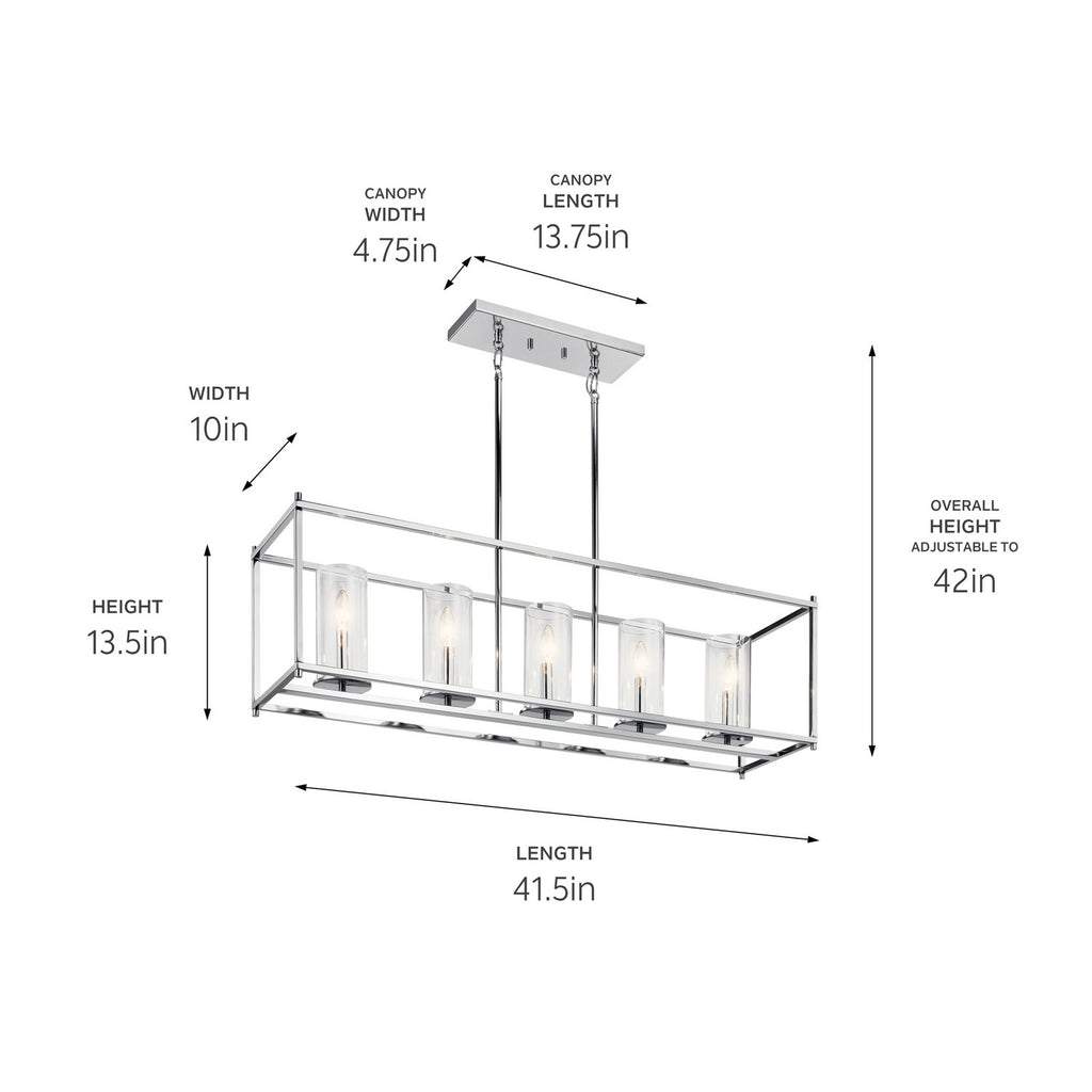 KICHLER 43995CH Crosby 13.75" 5 Light Linear Chandelier With Clear Glass Chrome