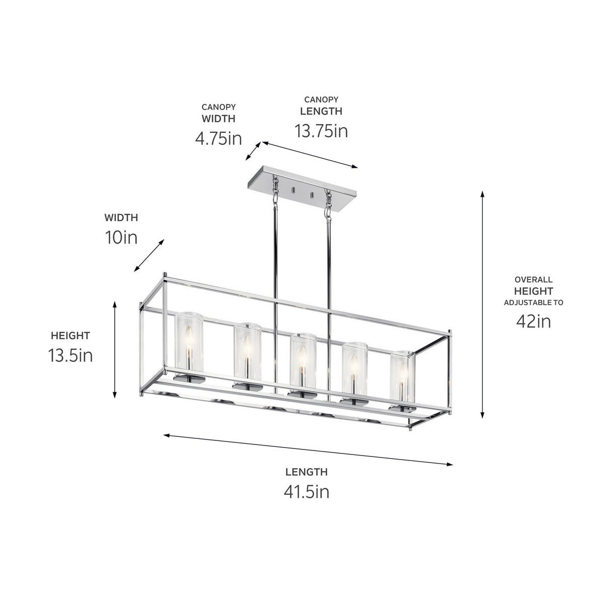 KICHLER 43995CH Crosby 13.75" 5 Light Linear Chandelier With Clear Glass Chrome