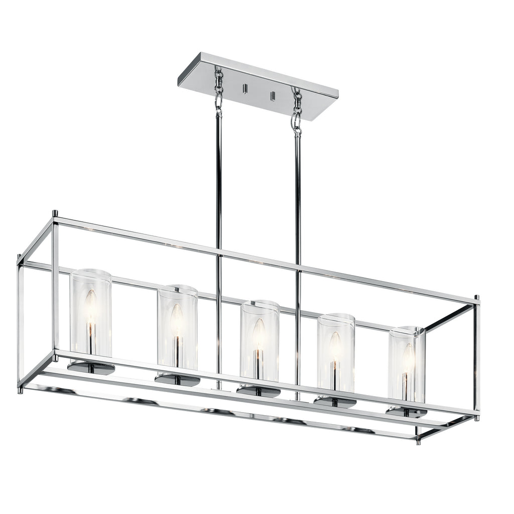 KICHLER 43995CH Crosby 13.75" 5 Light Linear Chandelier With Clear Glass Chrome