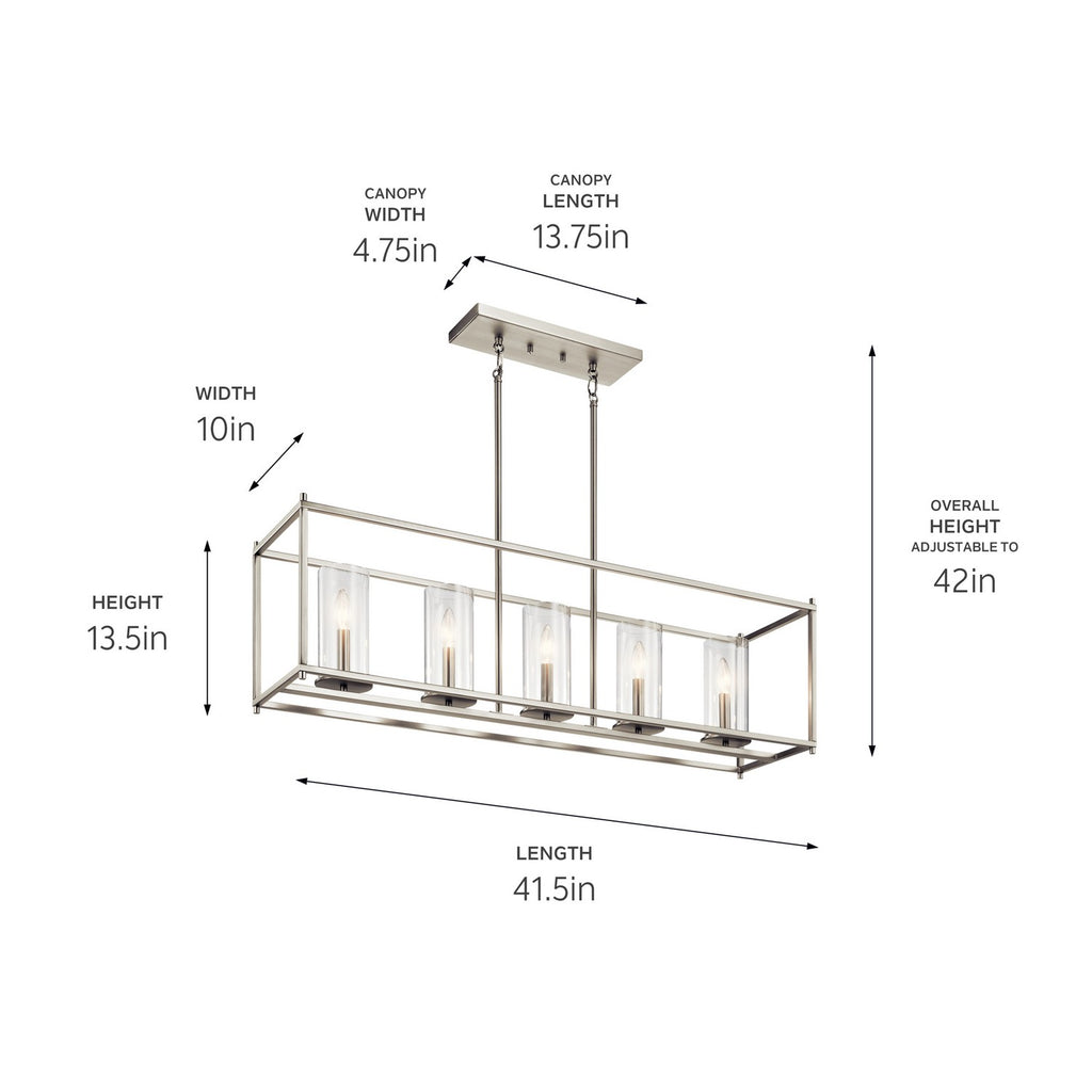 KICHLER 43995NI Crosby 13.75" 5 Light Linear Chandelier With Clear Glass Brushed Nickel