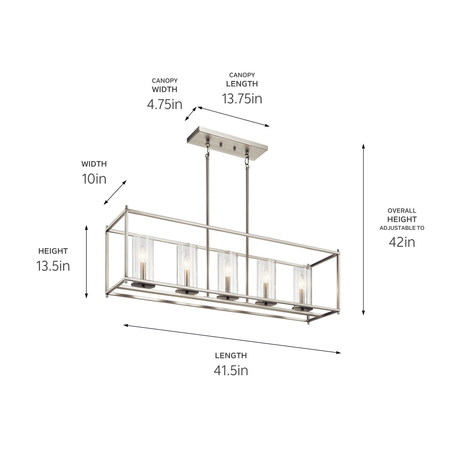 KICHLER 43995NI Crosby 13.75" 5 Light Linear Chandelier With Clear Glass Brushed Nickel