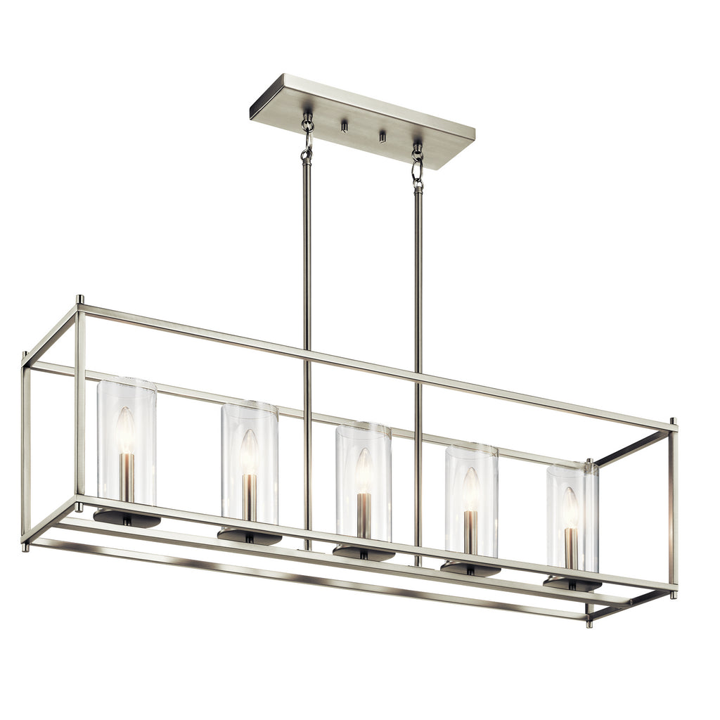 KICHLER 43995NI Crosby 13.75" 5 Light Linear Chandelier With Clear Glass Brushed Nickel